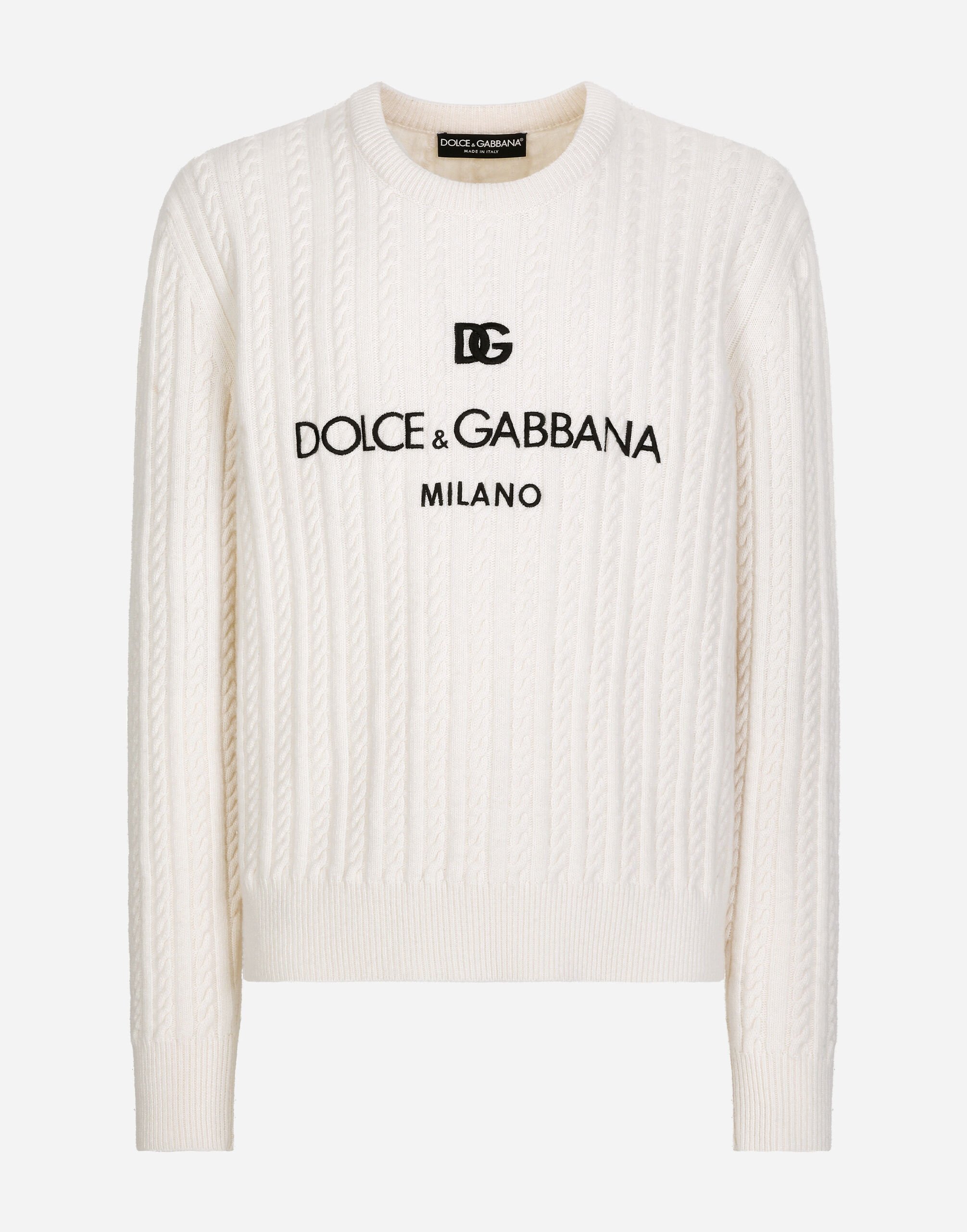 Dolce & Gabbana Jersey de cuello redondo de lana con logotipo bordado Marrón GXZ04TJBSG0