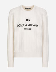 Dolce & Gabbana Maglia girocollo in lana con ricamo logo Marrone GXZ04TJBSG0