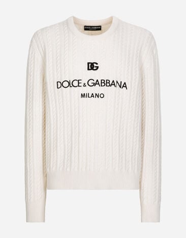 Dolce & Gabbana Wool round-neck sweater with logo embroidery Brown GXZ04TJBSG0