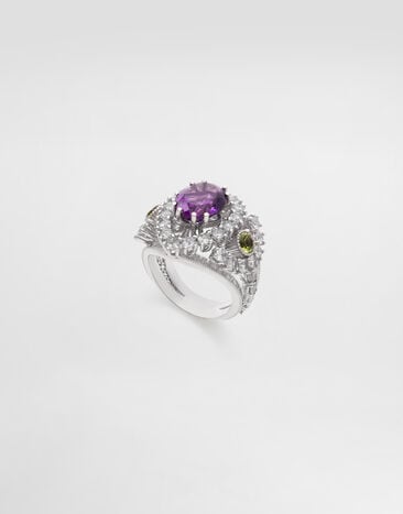 Dolce & Gabbana Eleganza Ring 18kt white gold, amethyst, peridots, and sapphires White WRSA3GWAME1