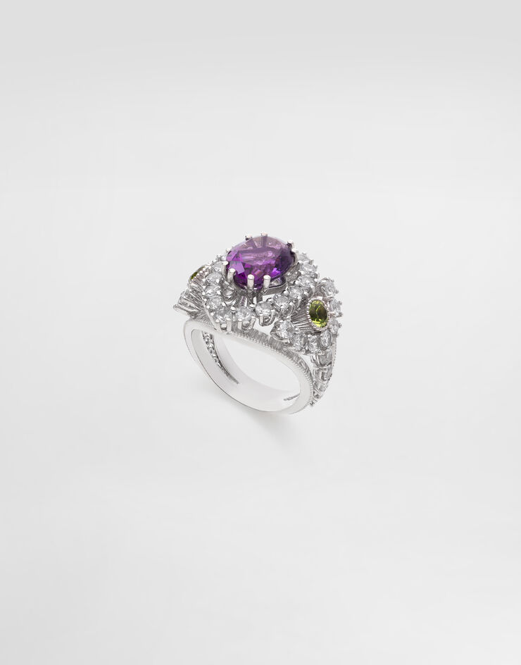 Dolce & Gabbana Eleganza Ring 18-carat white gold, amethyst, peridots, and sapphires White WRSA3GWAME1