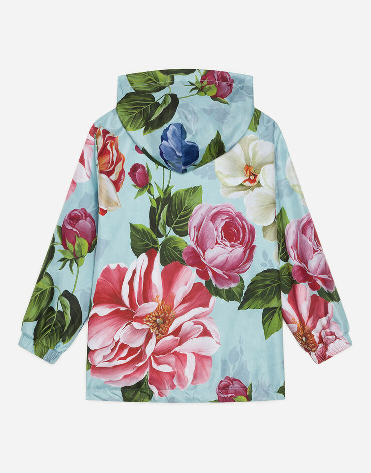 Dolce & Gabbana NYLON WINDBREAKER JACKET WITH FLORAL PRINT AND LIGHT BLUE BOTTOM FLORAL PRINT L5JBIPHSM27