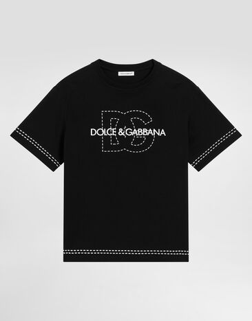 Dolce & Gabbana Jersey T-shirt with Dolce&Gabbana logo Blue L4JWLGG7OLL