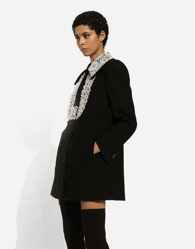 Dolce & Gabbana Short wool coat with lace details Negro F0E1PTFUBCI