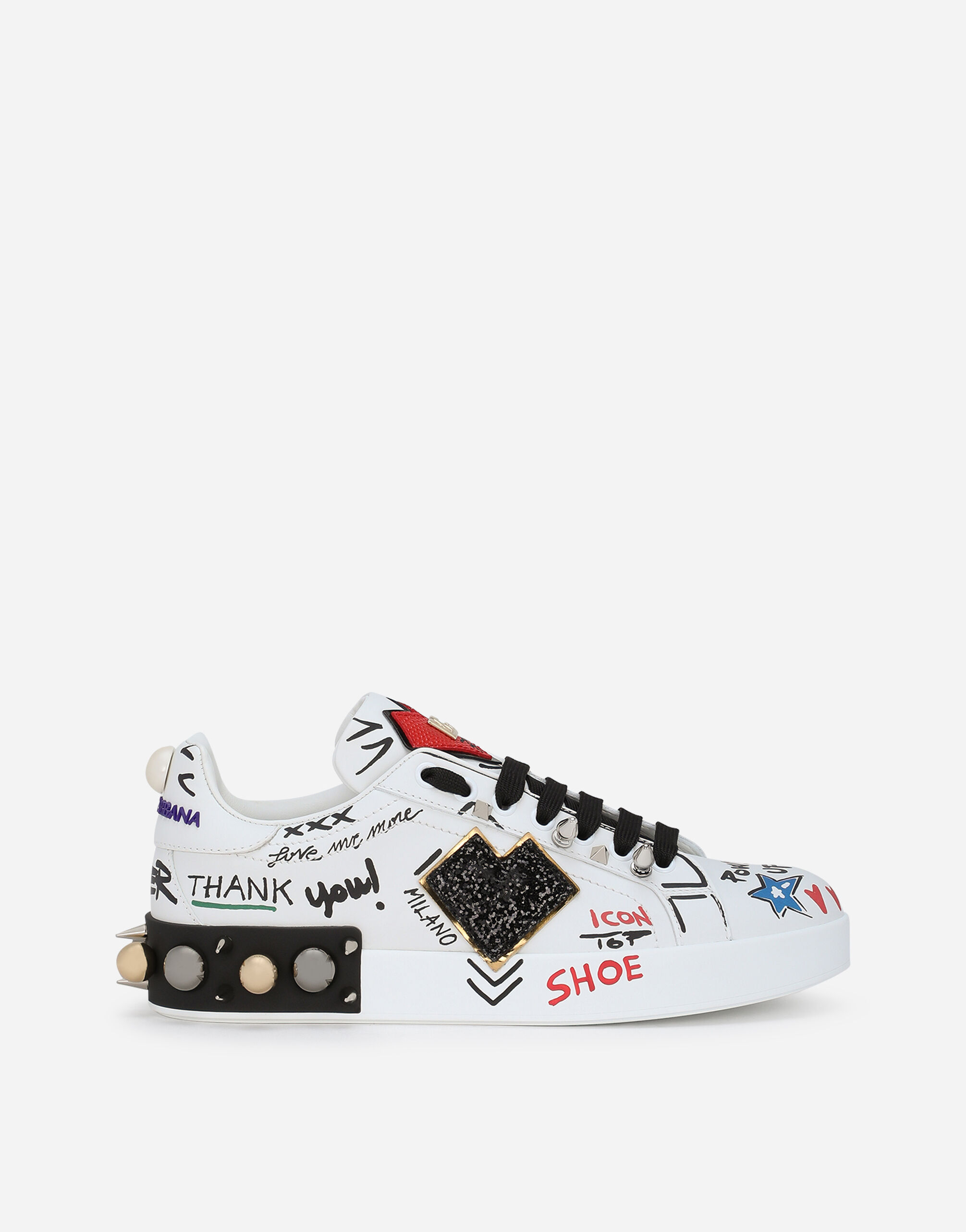 Printed calfskin Portofino sneakers with patch in Multicolor for