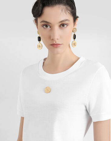 Dolce & Gabbana T-Shirt aus Baumwolle mit Medaillon Weiss F8N08ZGDC7I