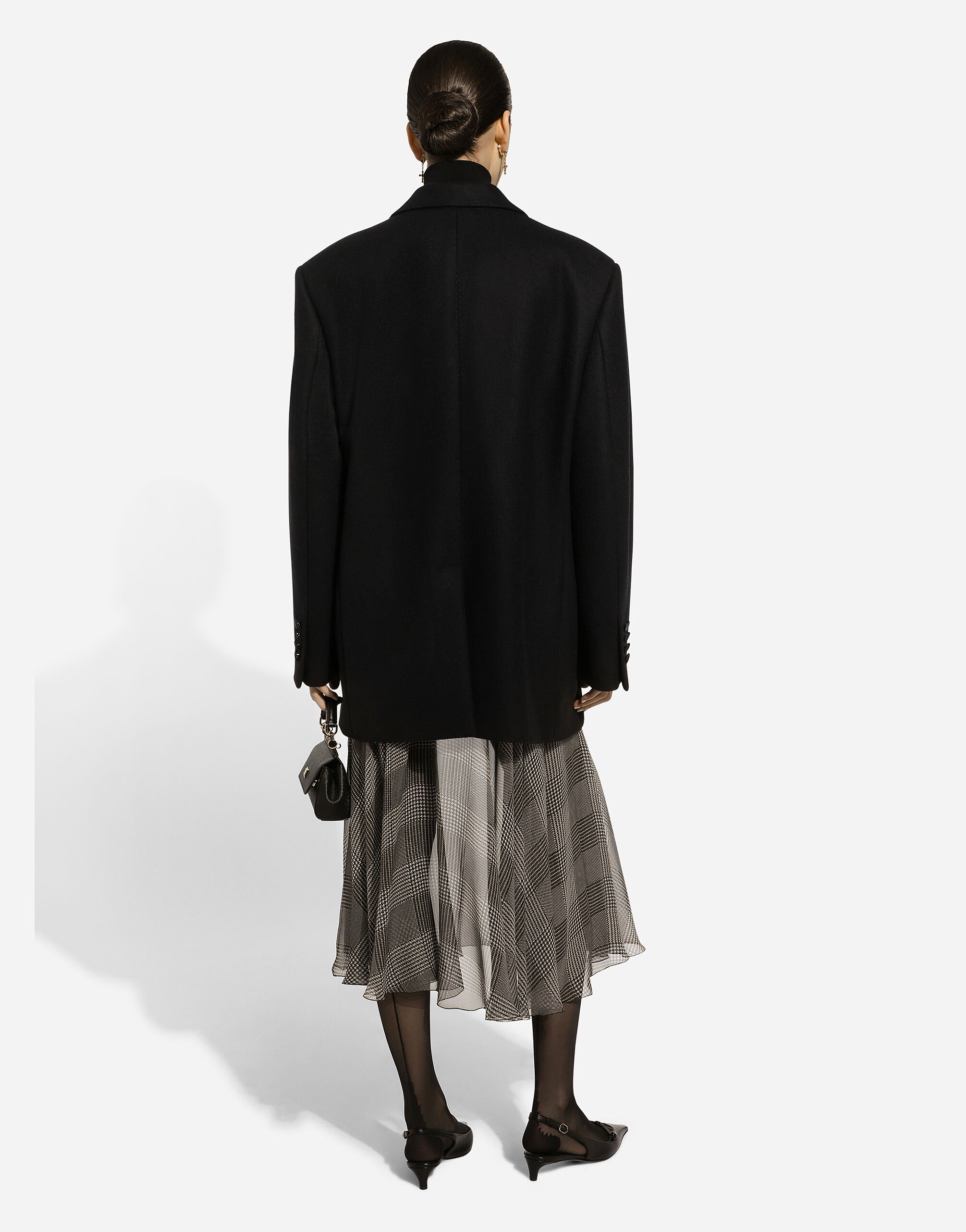 Silk chiffon calf-length circle skirt with glen plaid print