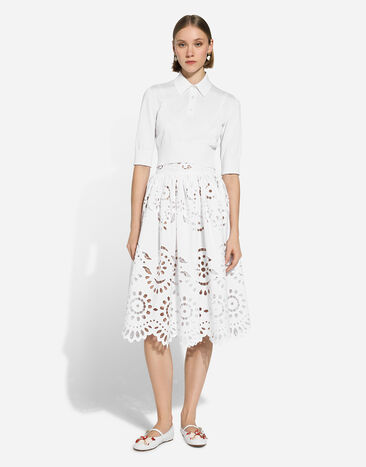 Dolce & Gabbana Jupe patineuse midi en coton avec broderie ajourée Blanc F4CV5ZGDCJV