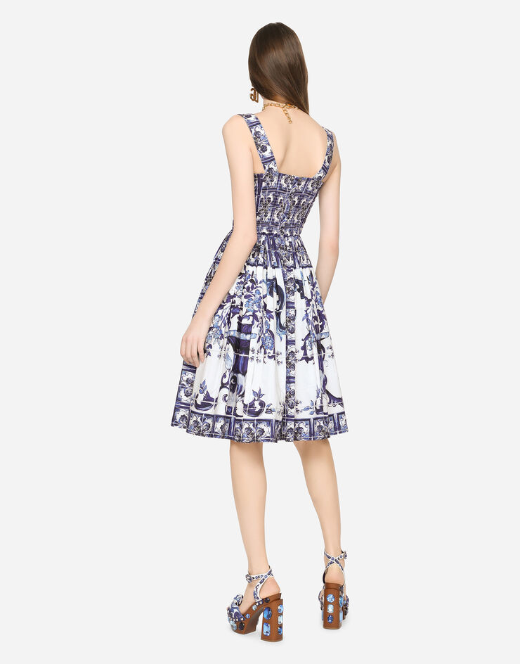 Dolce & Gabbana Midi corset dress in cotton poplin with majolica print Multicolor F6ADLTHH5A0