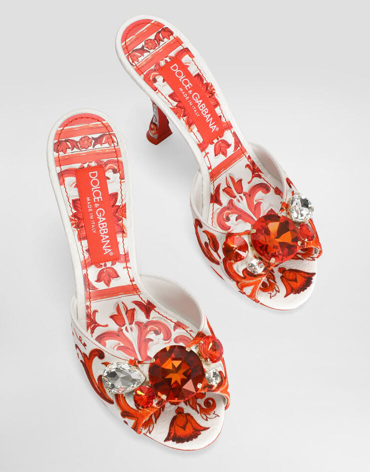 Dolce & Gabbana Mule en brocart imprimé majolique avec broderies Multicolor CR1995AB826