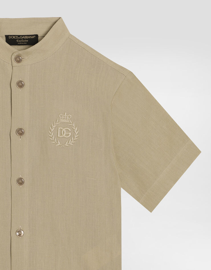 Dolce & Gabbana Camisa de lino con logotipo DG bordado Beige L44S38G7O9A
