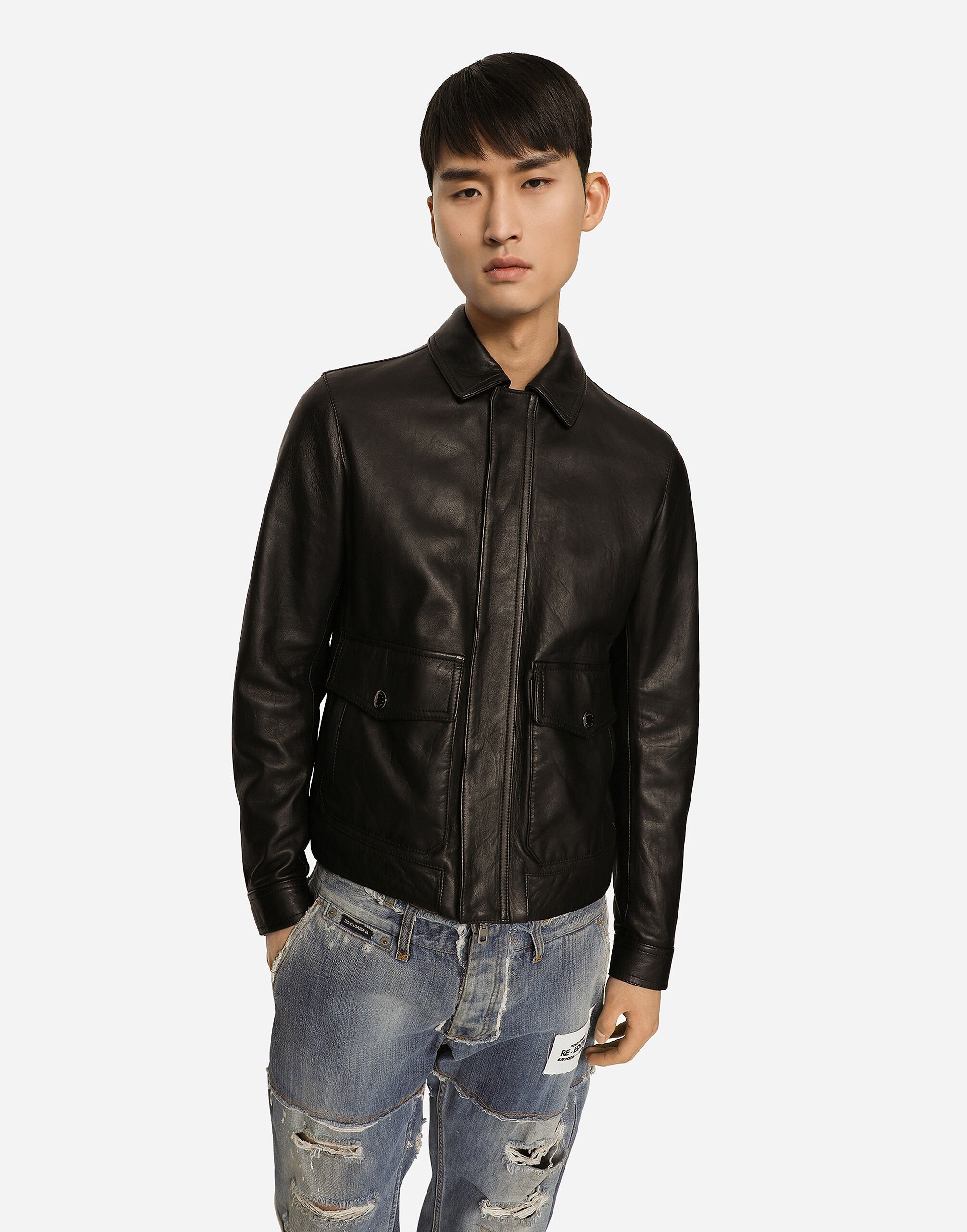 Blouson en cuir en Noir pour homme Dolce Gabbana