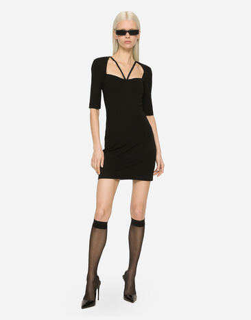 Dolce&Gabbana Short jersey dress with 3/4 sleeves Black F6AUTTFUGKF