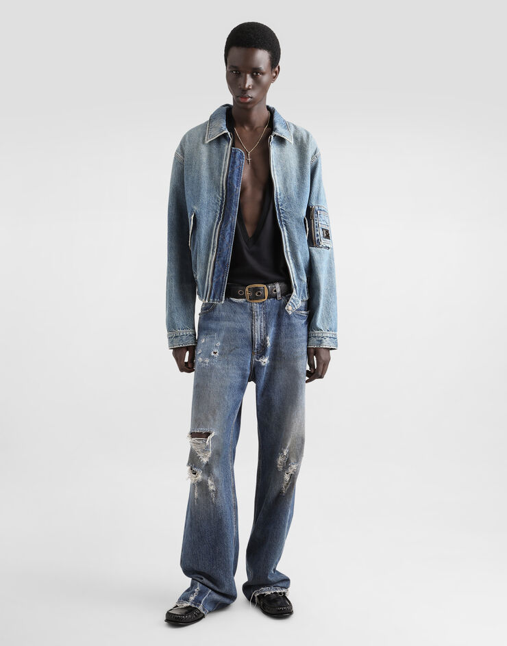 Dolce & Gabbana Cotton denim bomber jacket with tag Multicolor G9BKNDG8ME5