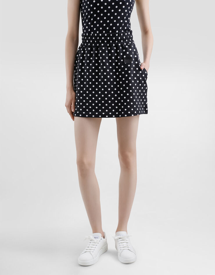 Dolce & Gabbana Jersey miniskirt with polka-dot print and logo label Multicolor F4C2WTHS7QD