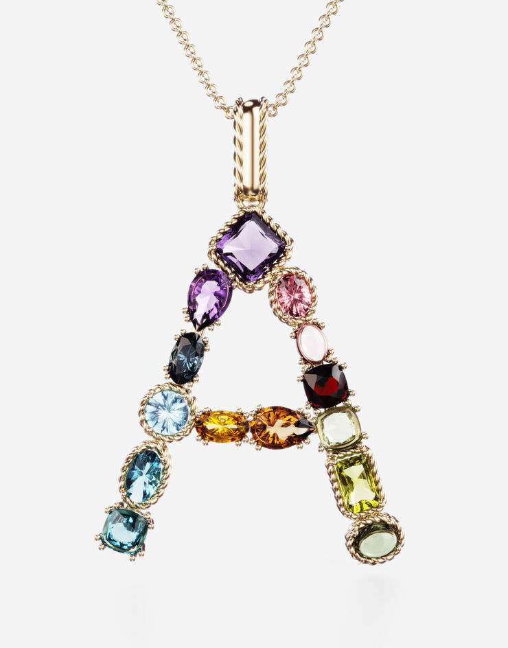 Dolce & Gabbana Pendente A Rainbow Alphabet con gemme multicolor Oro WAMR2GWMIXA