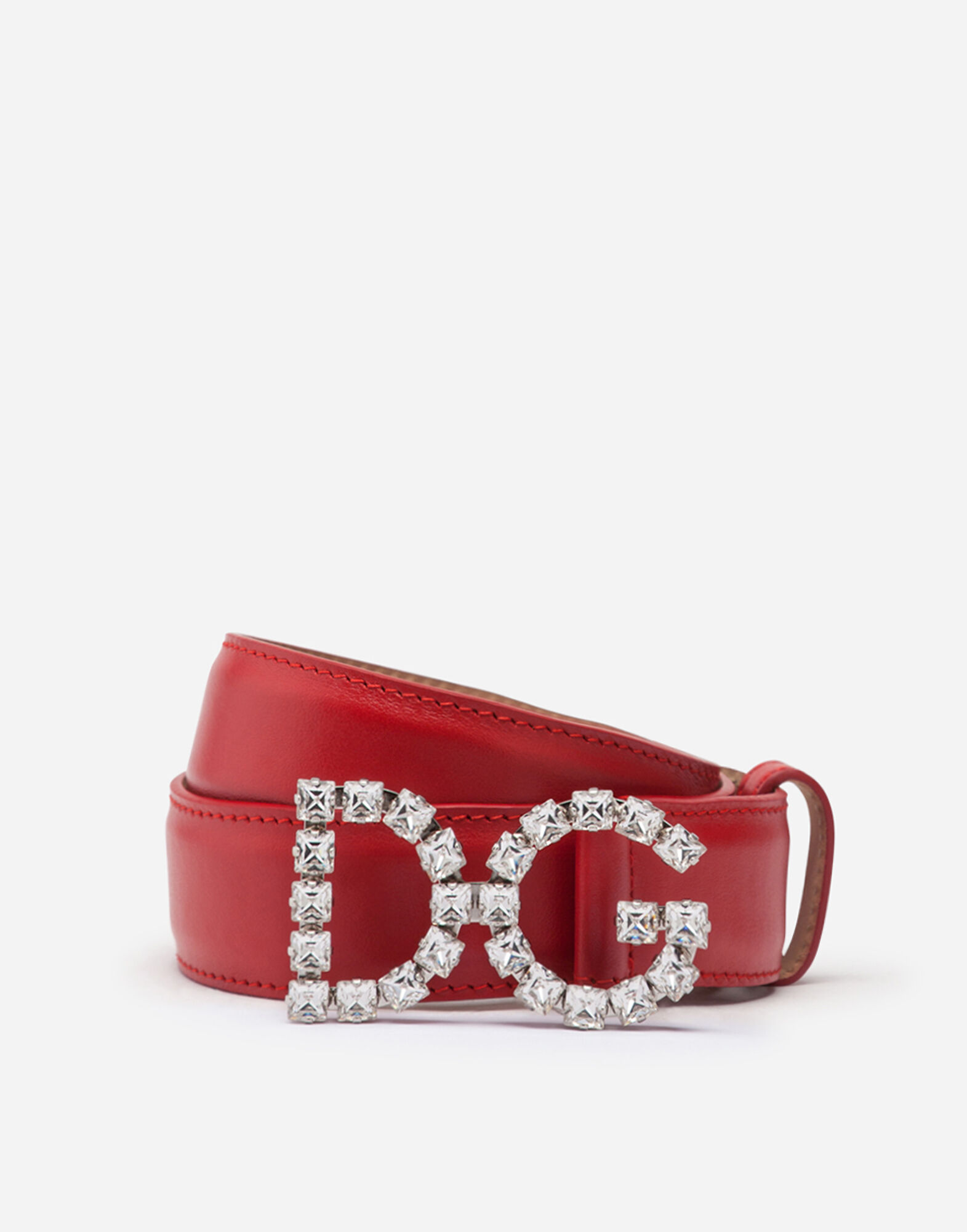 【保存箱付】ドルチェ&ガッバーナ ベルト DGバックル レッド ベルト カーフスキン DGクリスタル ロゴバックル