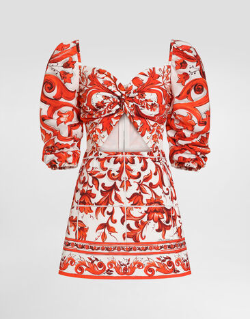 Dolce & Gabbana Short poplin dress in majolica-print poplin Multicolor F614STGDDRD