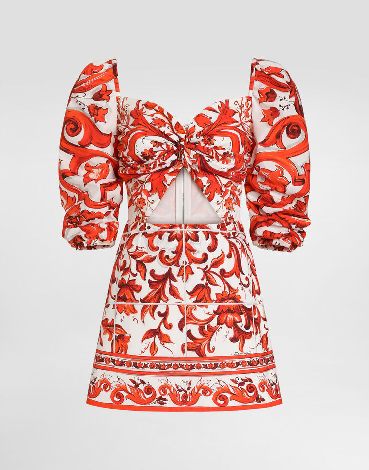 Dolce & Gabbana Short poplin dress in majolica-print poplin Multicolor F614STGDDRD
