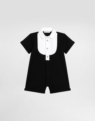 Dolce & Gabbana Interlock and piqué romper with bee and DG logo embroidery Multicolor L1JOBCG7PHL