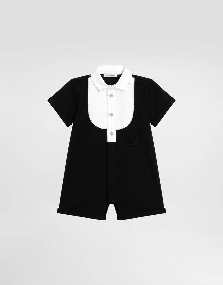 Dolce & Gabbana Interlock and piqué romper with bee and DG logo embroidery Multicolor L1JOBCG7PHL