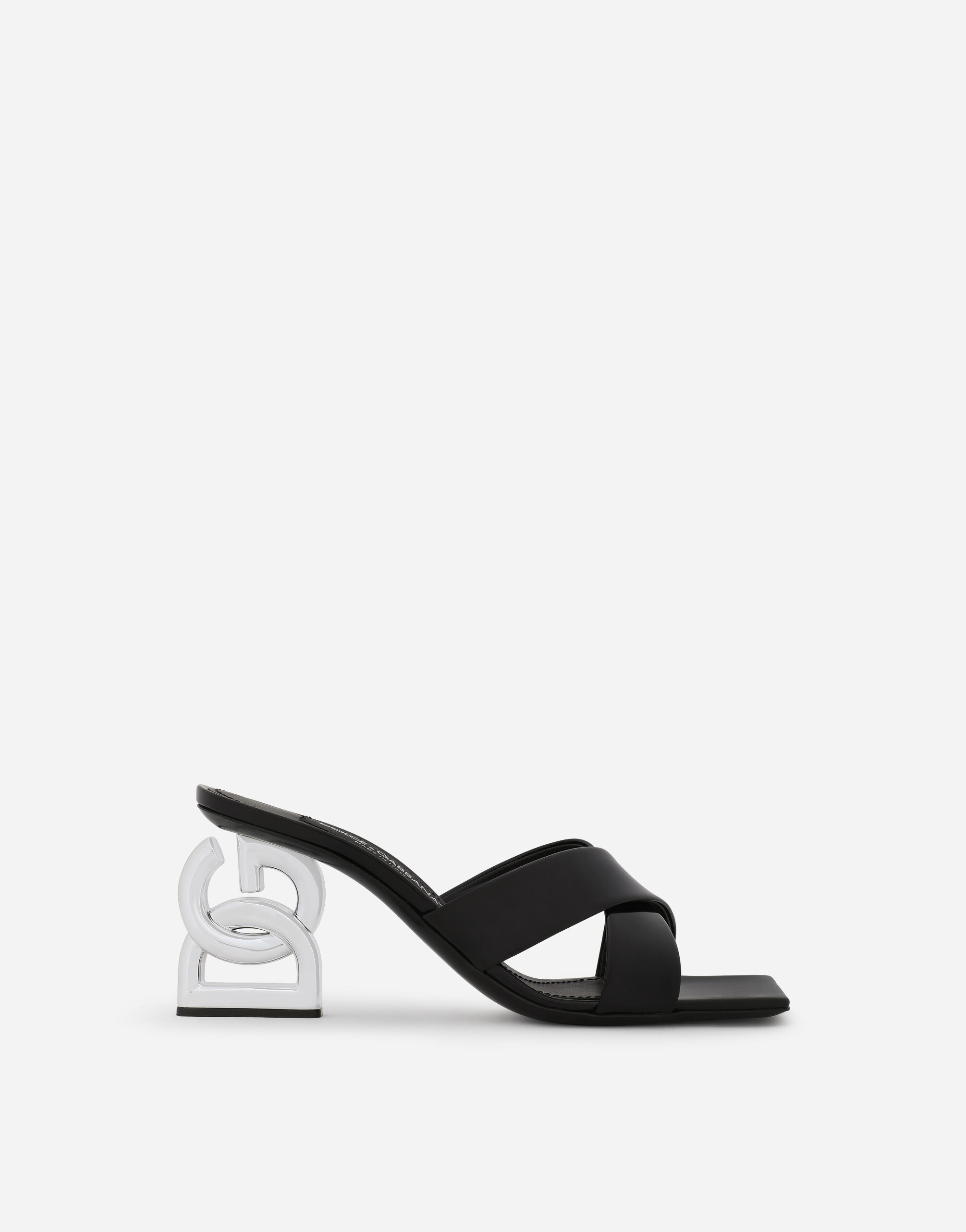 Polished calfskin mules with 3.5 heel in Black for Dolce Gabbana US