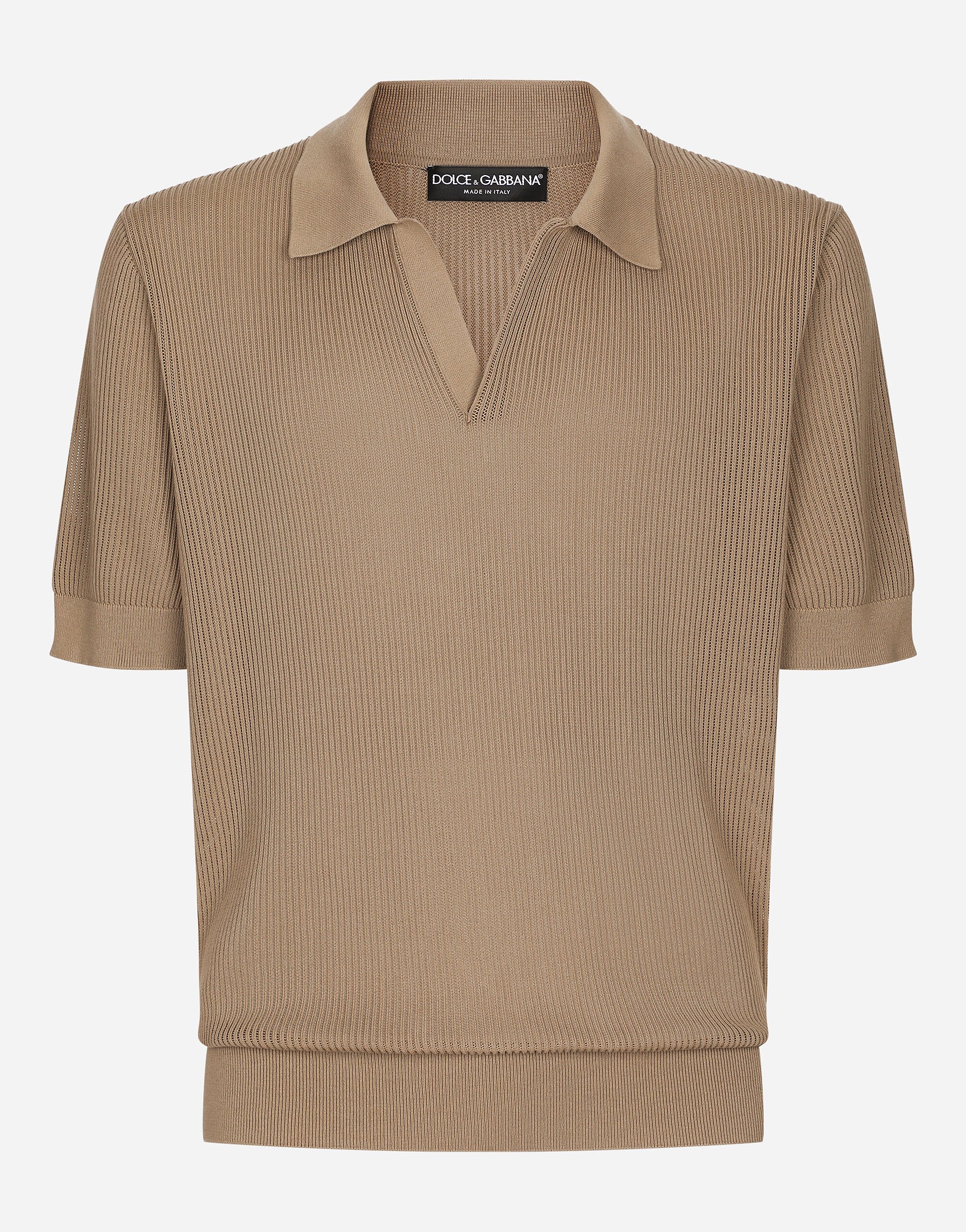 Dolce & Gabbana Cotton openwork V-neck polo shirt Beige GXZ28TJBCCH