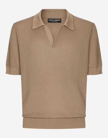 Dolce & Gabbana Cotton openwork V-neck polo shirt Beige GXZ28TJBCCH