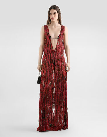 Dolce & Gabbana Long dress embroidered with fringes Multicolor F60EGZGDDG1