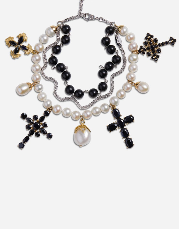 Dolce & Gabbana Yellow and white gold family bracelet with cblack sapphire, pearl and black jade beads Gold WBDS4GW0001