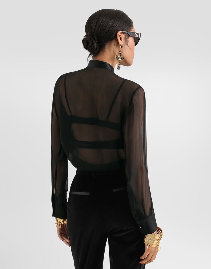 Dolce & Gabbana Chiffon pussy-bow shirt Black F5T27TFU1AT