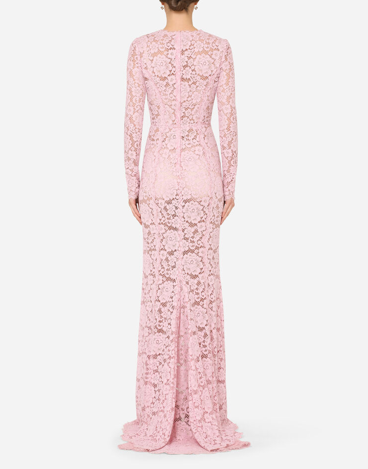 Dolce & Gabbana Long lace dress with train Pink F6J6HTHLMEA