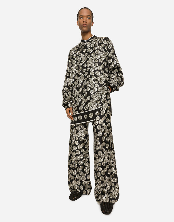 Dolce&Gabbana Coin print long silk twill shirt Black G5KR9THI1LM