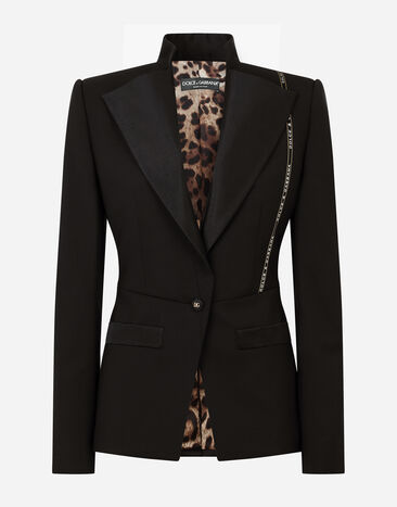 Dolce & Gabbana Chaqueta de cierre simple en tela de lana con el logotipo en el orillo Black F26COTFUBEF