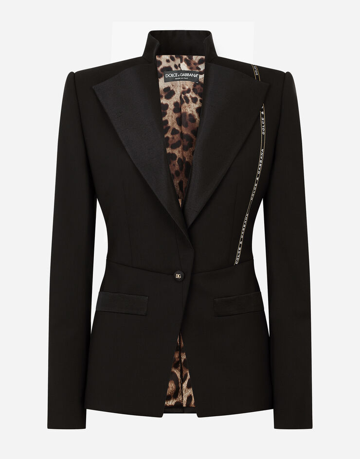 Dolce & Gabbana Chaqueta de cierre simple en tela de lana con el logotipo en el orillo Black F26COTFUBEF