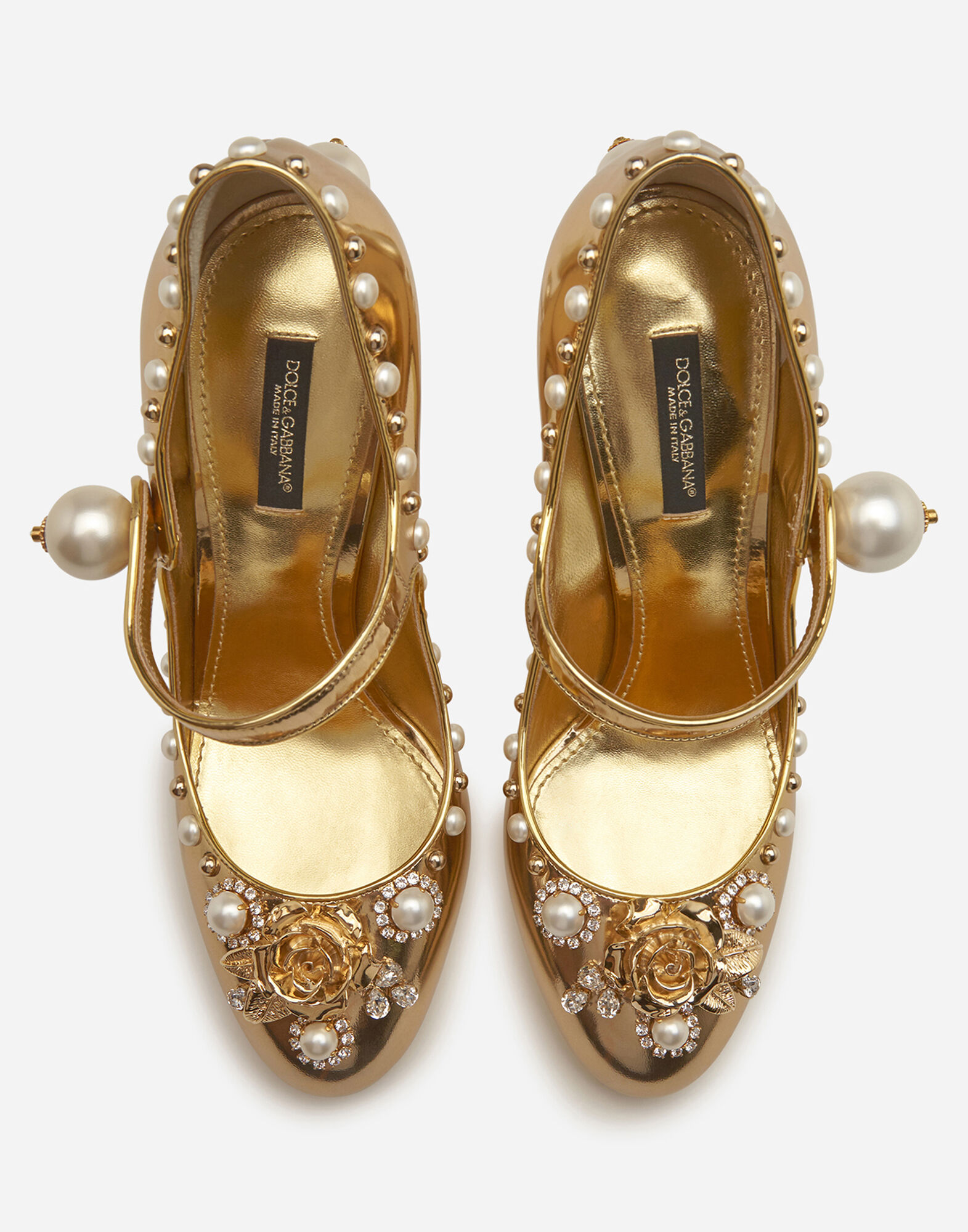 Mirrored calfskin Mary Jane shoes with jewel embroidery