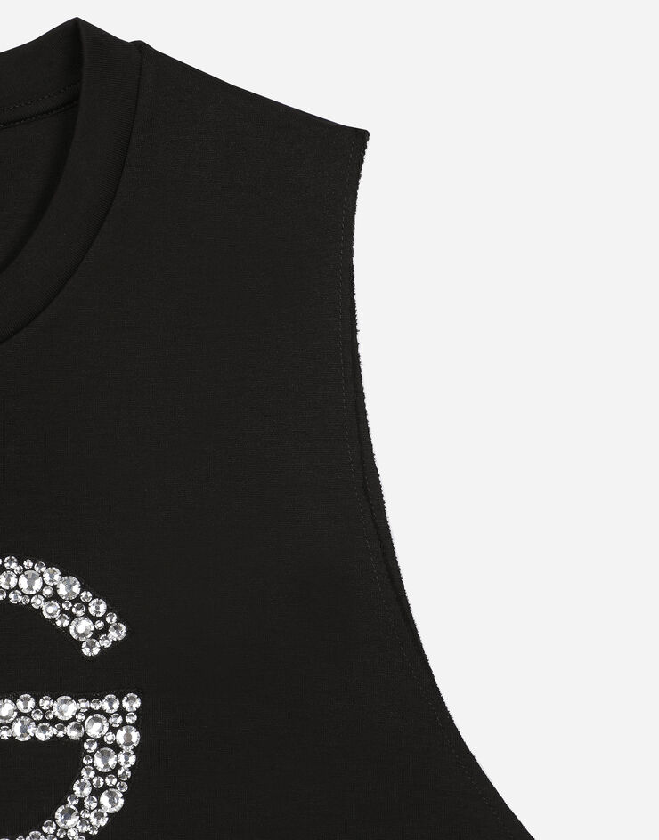 Dolce & Gabbana Interlock tank top with crystal DG embellishment Black F8Q42ZG7BUL