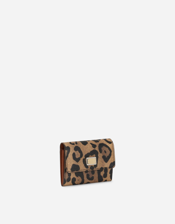 Dolce & Gabbana Monedero en crespo estampado leopardo con placa con logotipo Multicolor BI1368AW384