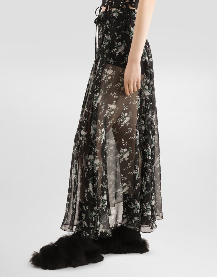 Dolce & Gabbana Chiffon skirt with rose and small flower print Multicolor F4DBFTIS12V