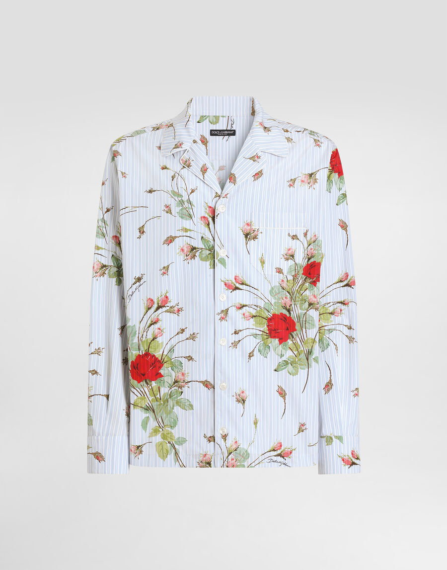 Small rose-print poplin hawaii shirt