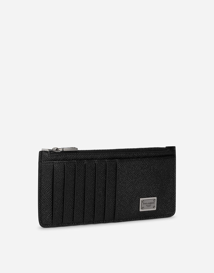 Dolce & Gabbana حافظة بطاقات رأسية من جلد عجل ببطاقة شعار أسود BP2172AG219