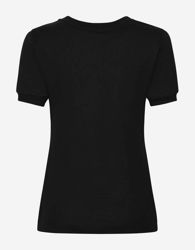 Dolce & Gabbana T-shirt en jersey avec ornement DG en cristaux Noir F8T00ZG7B3U