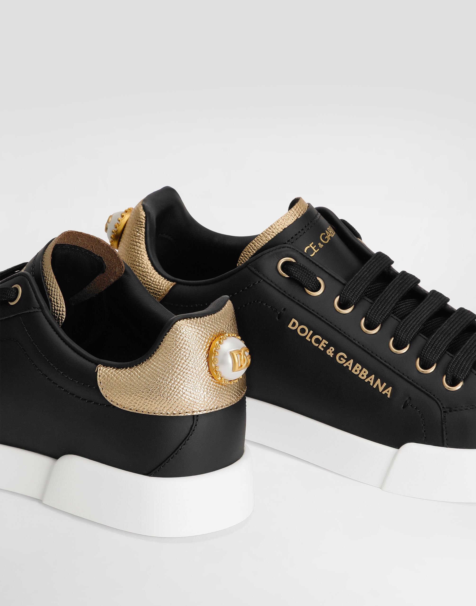 Calfskin nappa Portofino sneakers with lettering in Black