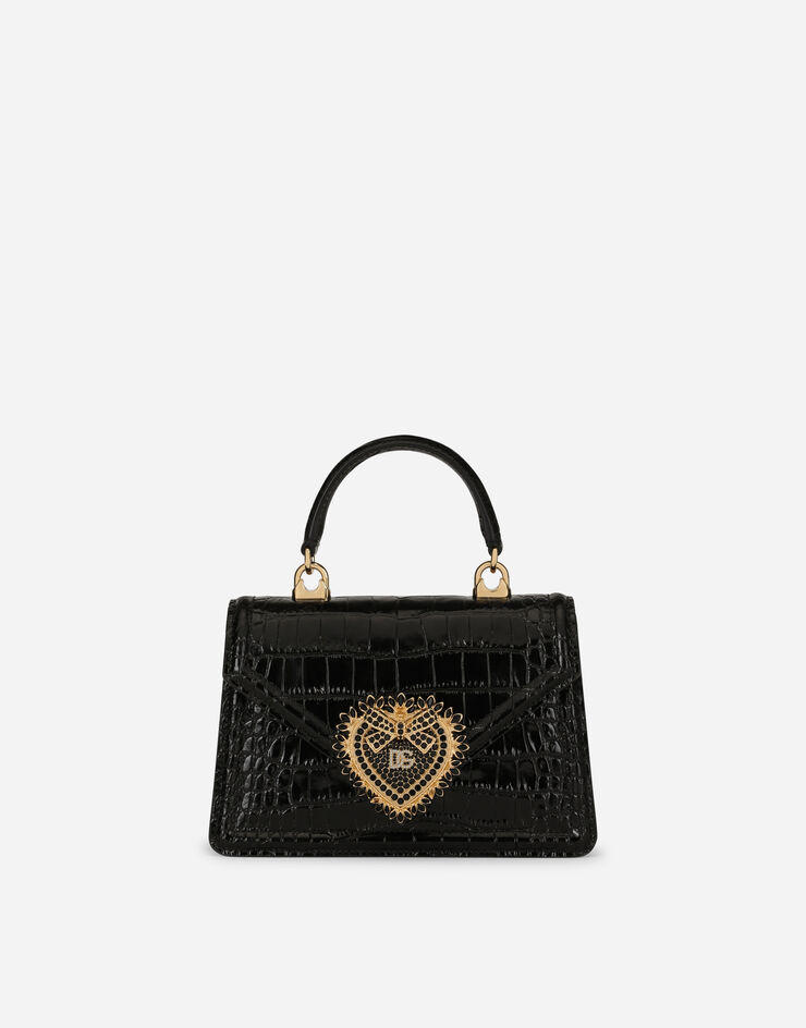 Dolce & Gabbana Small Devotion bag in shiny alligator skin Black BB6711A2Y07