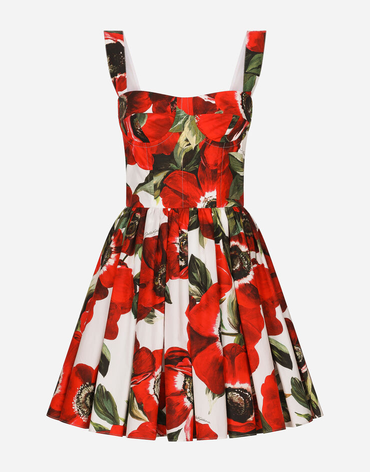 Cotton corset dress with anemone print in Print for Women | Dolce&Gabbana®