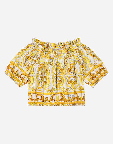 Dolce & Gabbana Blouse en popeline à imprimé majoliques jaunes Imprimé L55S67G7EY3