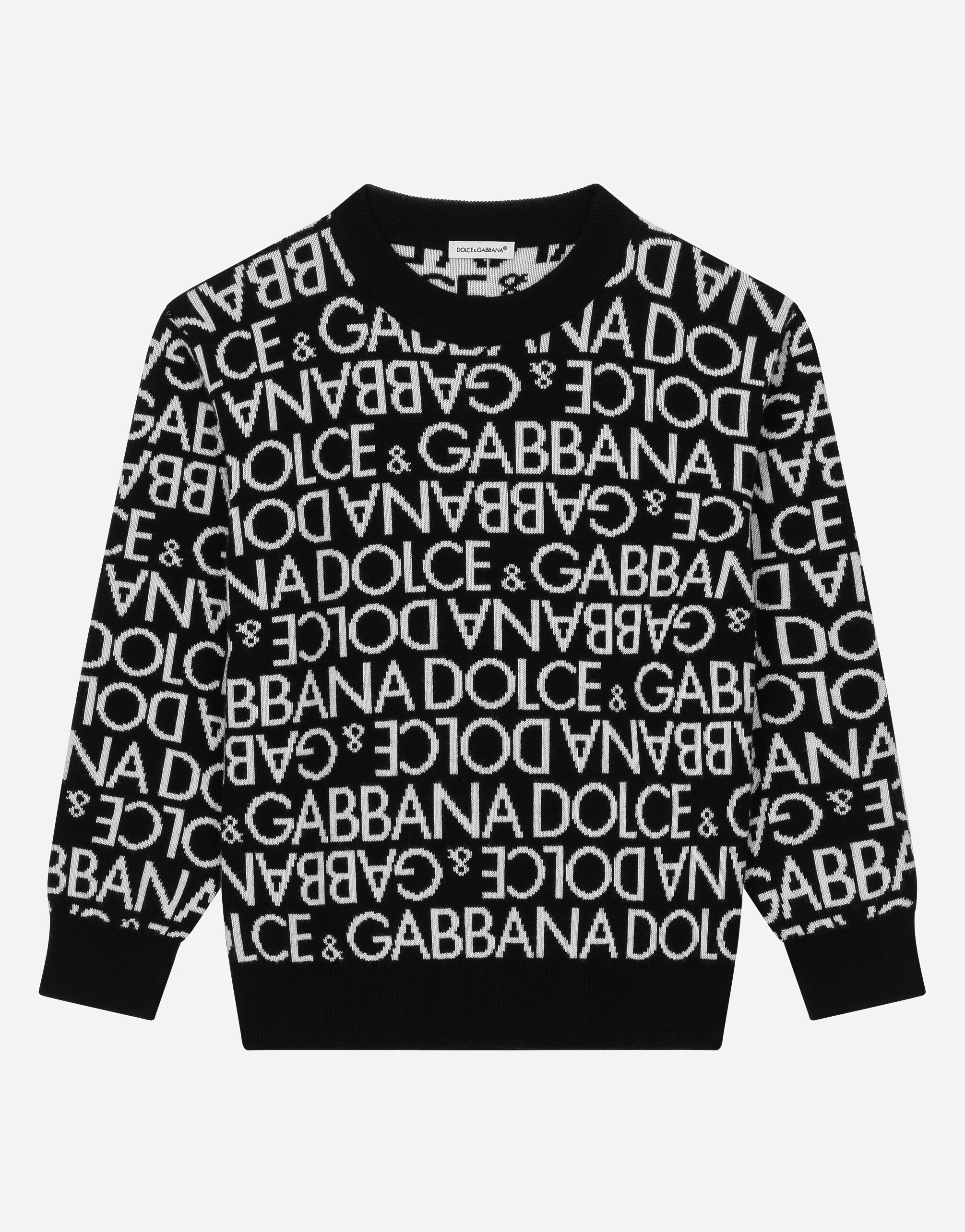 Dolce & Gabbana Round-neck sweater with all-over jacquard logo Negro L4KWE1JCVR9