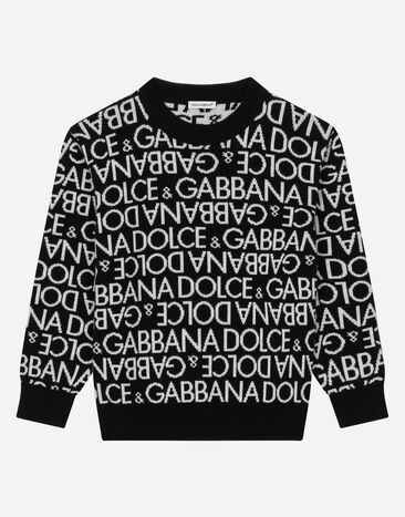 Dolce & Gabbana Round-neck sweater with all-over jacquard logo Blue L4KWB2JAWF3