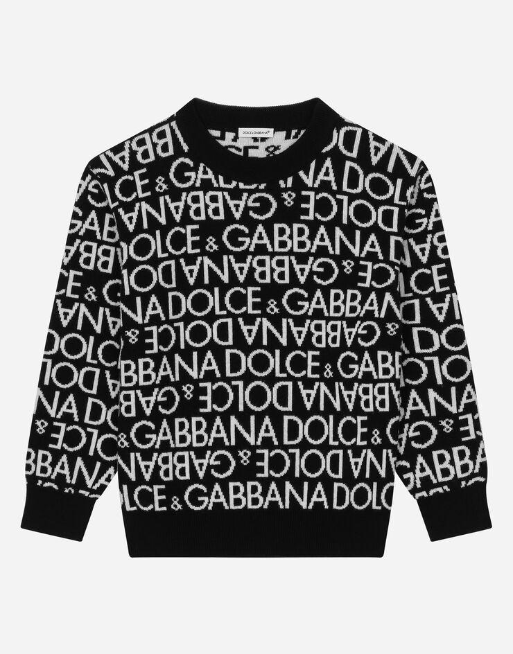 DolceGabbanaSpa Round-neck sweater with all-over jacquard logo Multicolor L4KWE2JCVM3