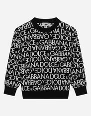 Dolce & Gabbana Round-neck sweater with all-over jacquard logo Negro L4KWE1JCVR9